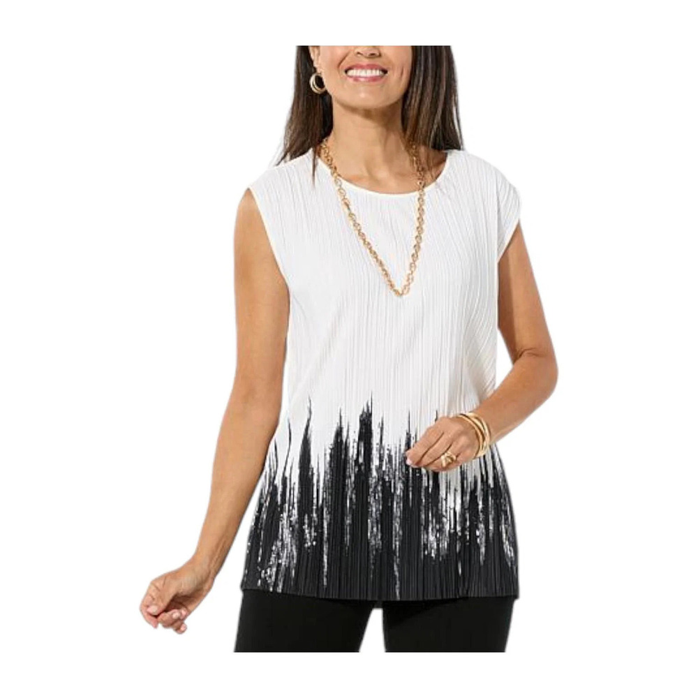 WynneLayers Women's Summer Plisse Knit Sleeveless Top Cloud/Black - Regular